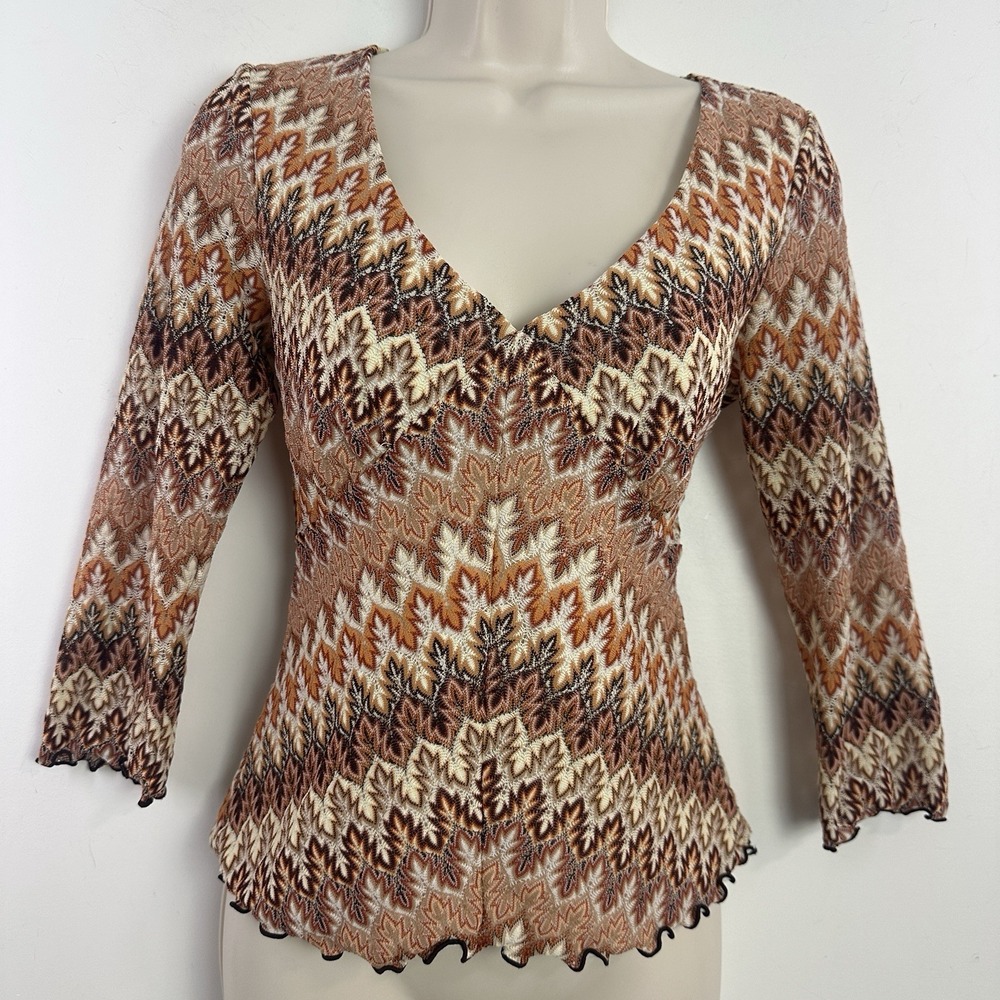 Y2K Banana Republic Babydoll Top M Brown Cream Fairy Grunge Mesh 3/4 Sleeve
